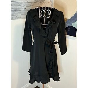 Top Shop Black Womens Chiffon Wrap Dress Size 4